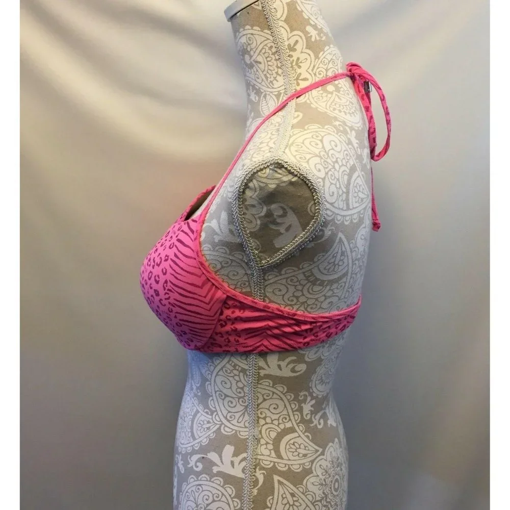 Pink Victoria Secret Swim Halter Top Size L Animal Print Bikini Padded Cups‎